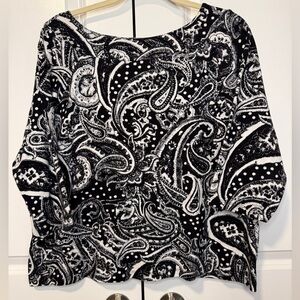 Jones New York Signature Women’s Black White Paisley Knit Top 2X Cotton